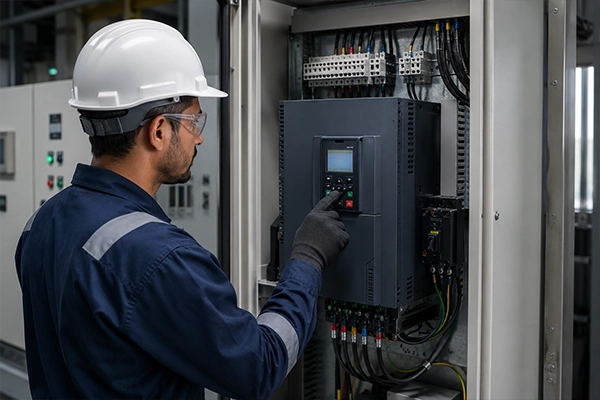Variable frequency drive panel installed in a UAE industrial facility for motor speed control